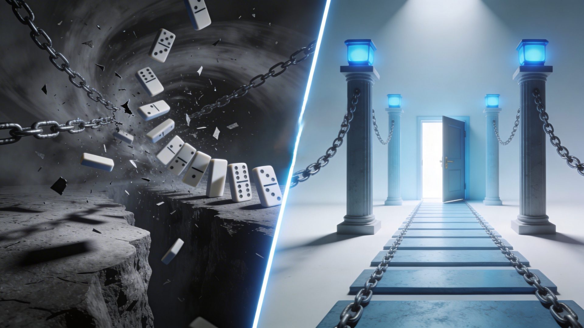 Dominosteine, beleuchteter Weg