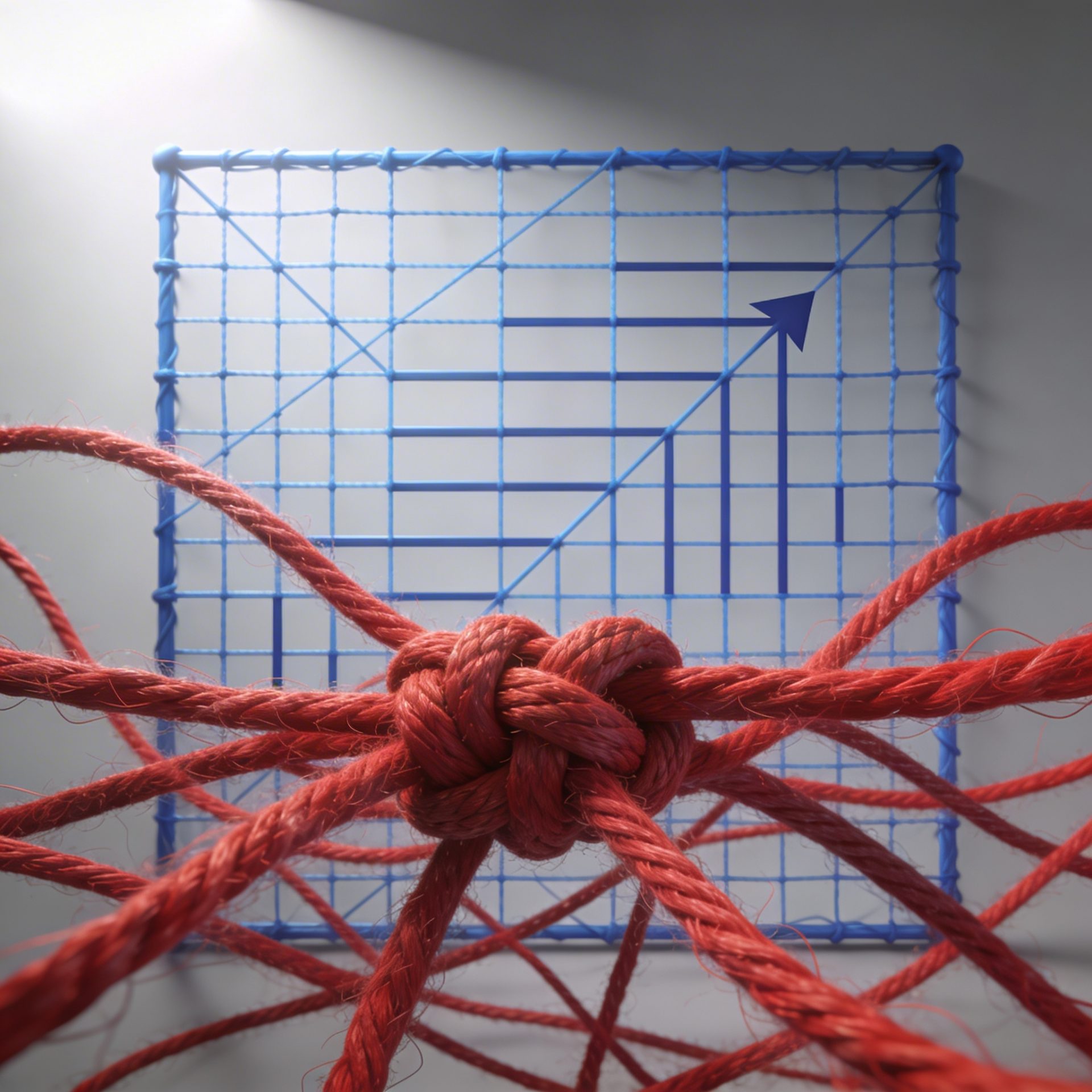 verknotetes seil vor einem System-Diagramm mit Pfeil nach oben