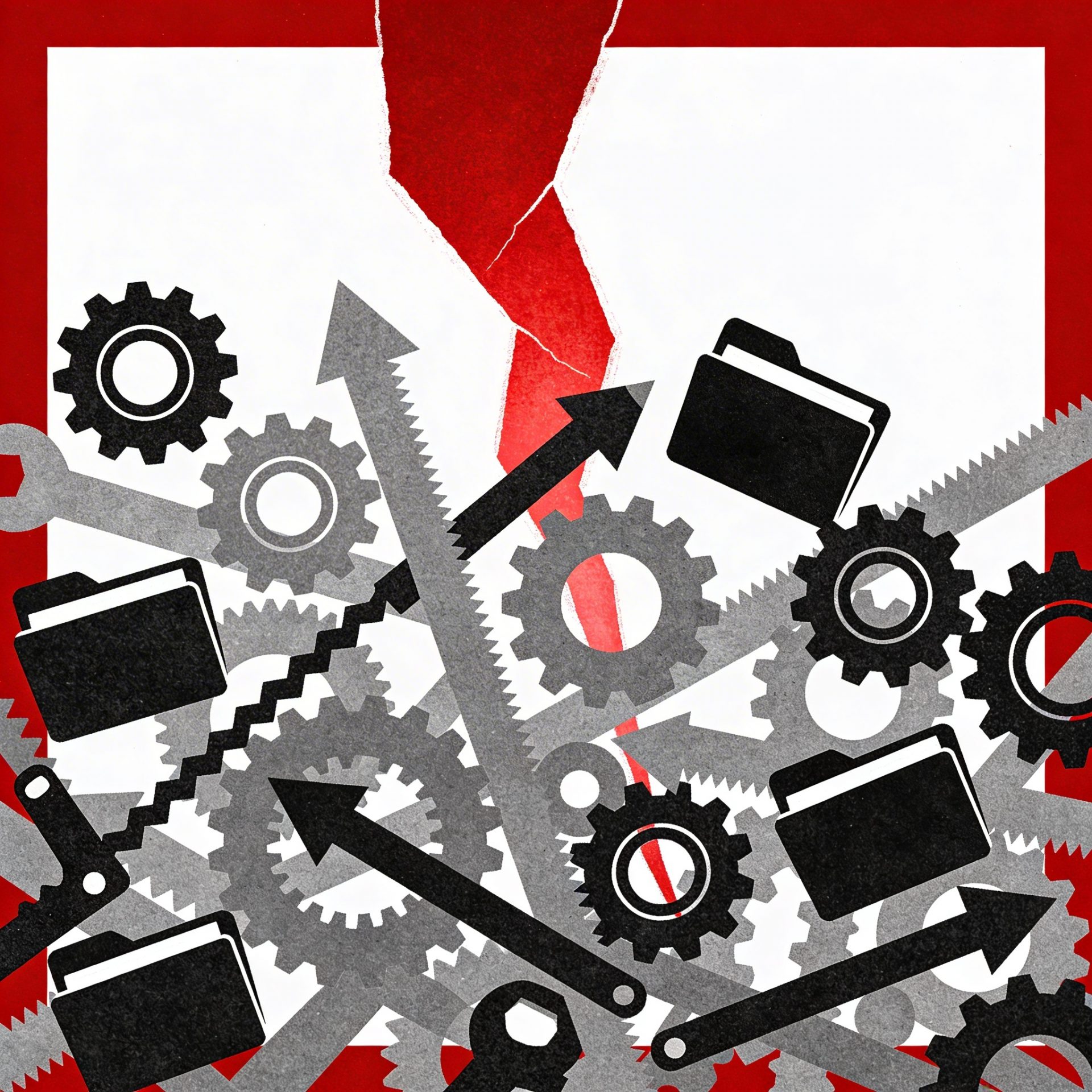 abstrakte, professionelle Illustration, die operative Lösungen ohne strategischen Rahmen darstellt