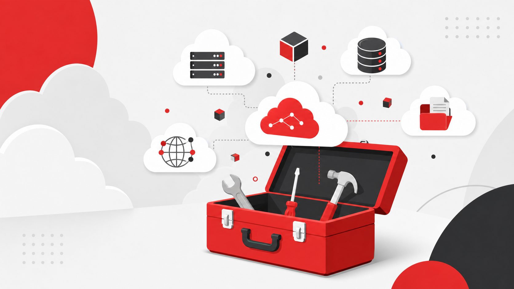 Offener Werkzeugkasten mit Cloud-Symbolen für Azure
